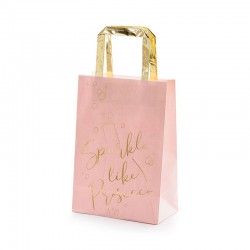 Dekoracyjne torebki w różowym kolorze i złotymi elementami. Podziękowanie dla dziewczyn na panieński.