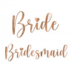NAKLEJKI na kieliszki połyskujące różowe złoto Bride & Bridesmaid 6szt.