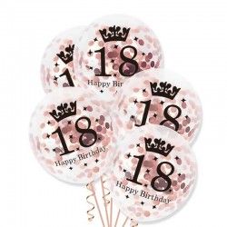 BALONY transparentne z konfetti rose gold na 18 urodziny 3szt.