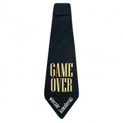 Czarny krawat z napisem game over wieczór kawalerski.