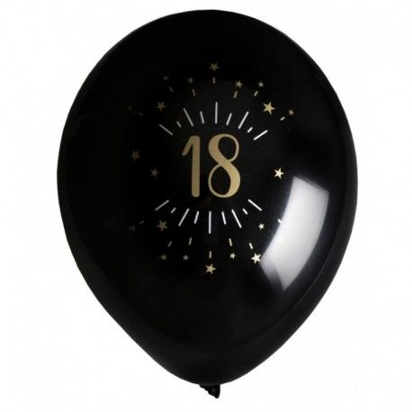 Balony imprezowe na 18 czarne ze złotym nadrukiem 