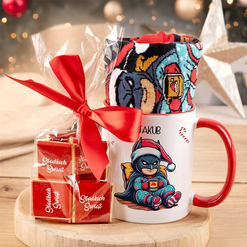 Zestaw świąteczny kubek i skarpety z motywem Batmana