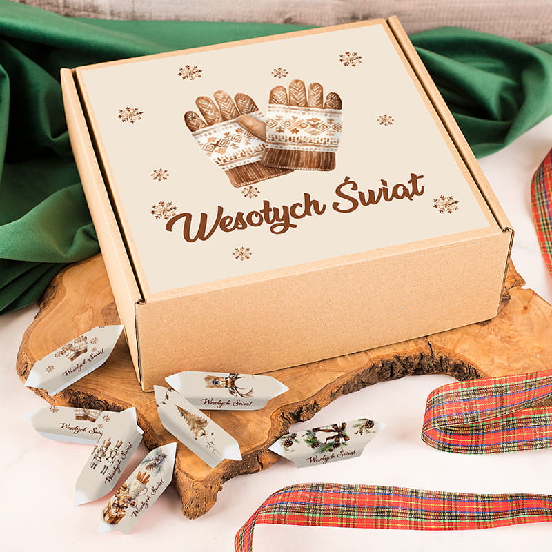 Pudełko z Krówkami 1 kg życzenia na papierku Boho