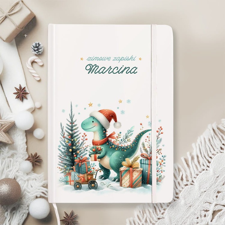 Notatnik świąteczny dla dziecka z dinozaurem