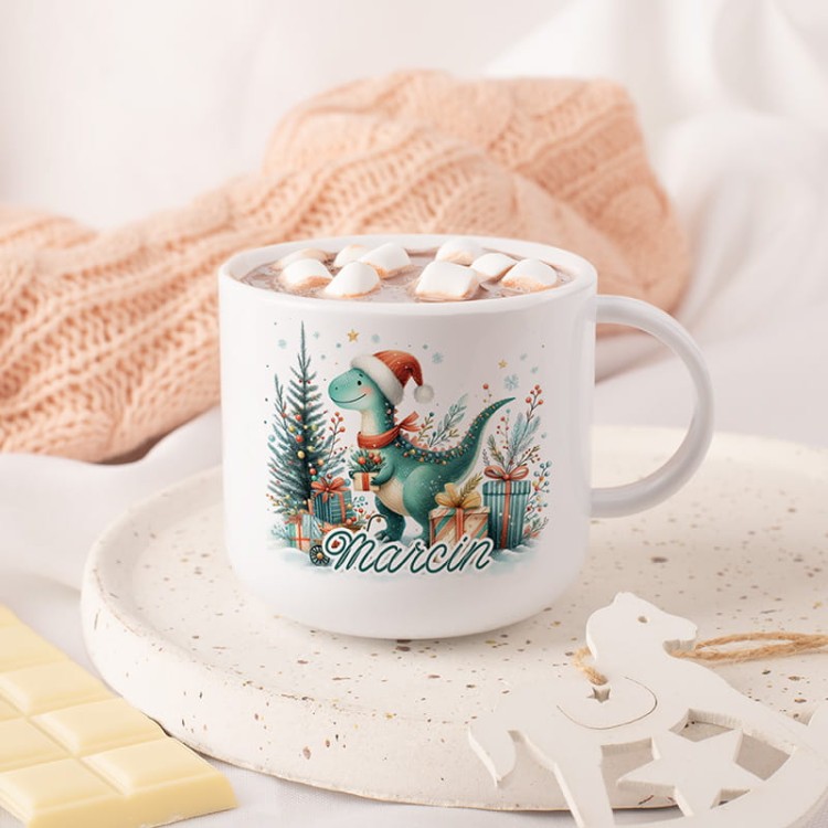 Nietłukący kubek świąteczny dla fana dinozaurów