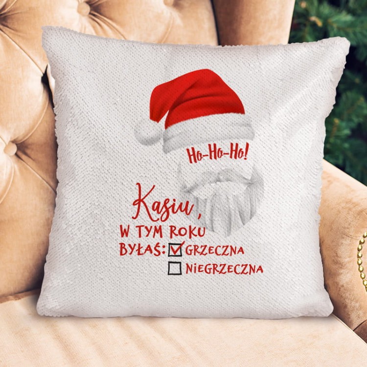 Poduszka personalizowana z odwracanymi cekinami prezent na święta