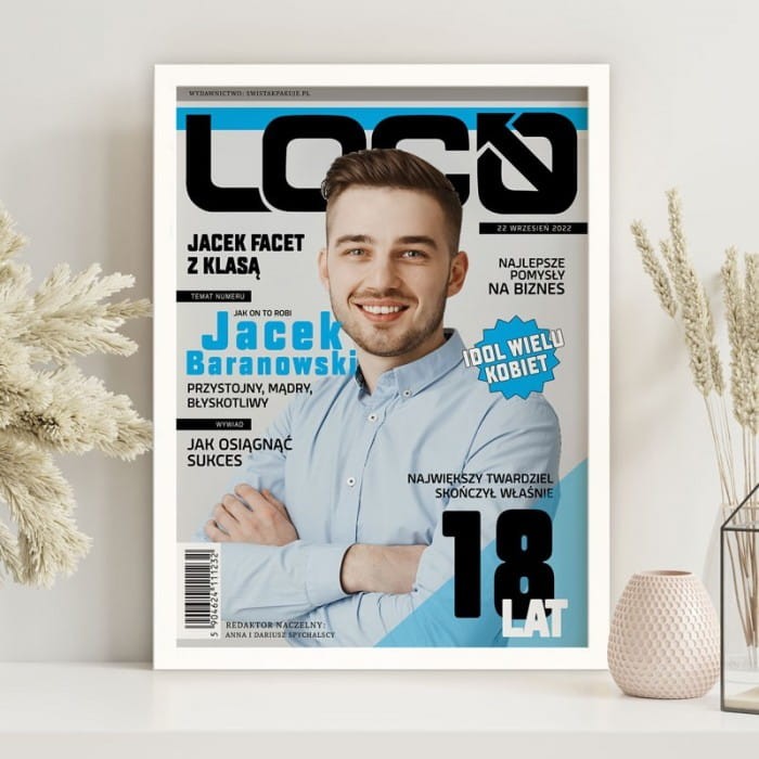 PLAKAT ze zdjęciem jak okładka czasopisma Zabawny prezent dla niego na 18