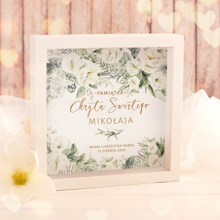 Skarbonka przestrzenna 3D z białymi kwiatami