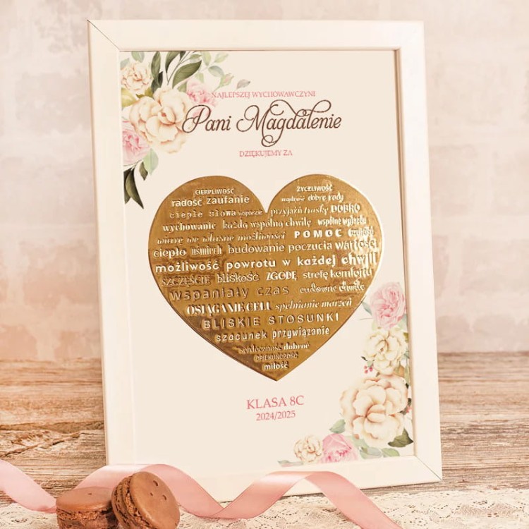 Oryginalny prezent dla nauczycielki ramka z życzeniami