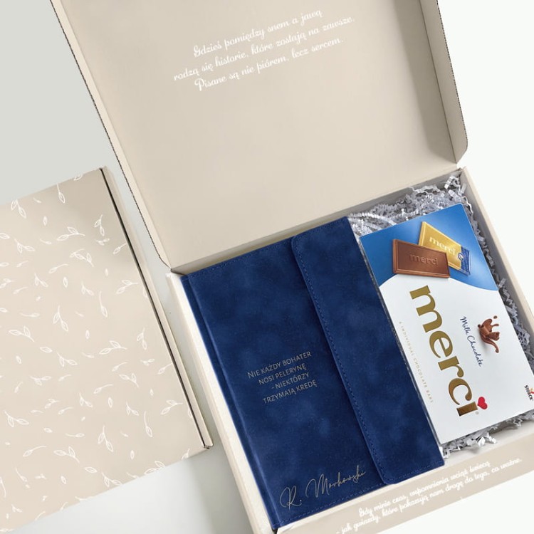 Welurowy Notes, czekolada, personalizowane pudełko