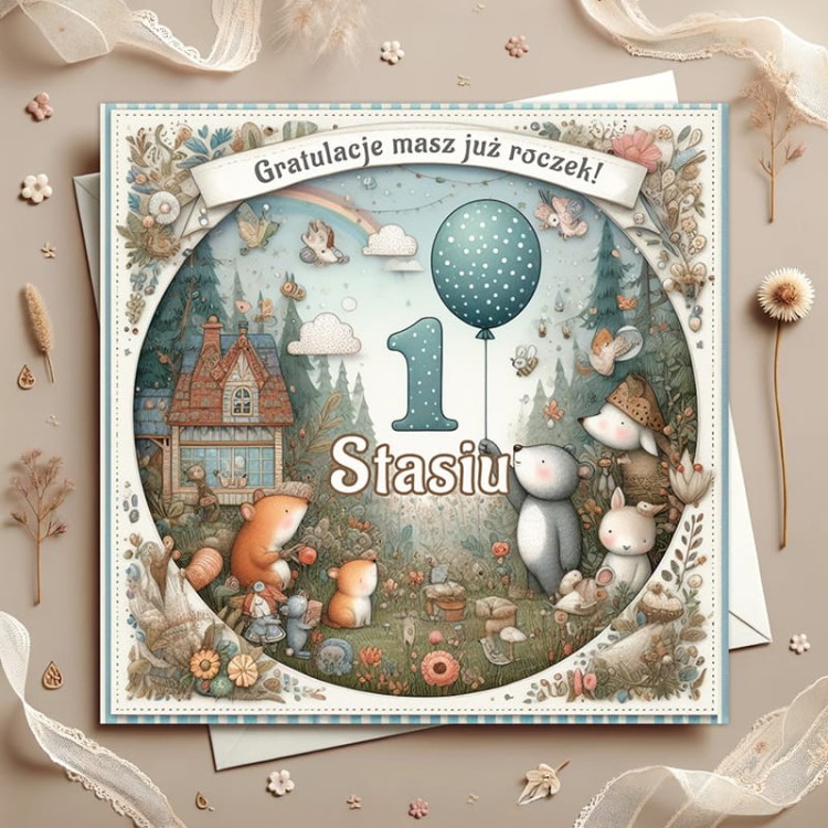 Kartka urodzinowa na roczek dziecka