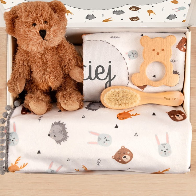 Zestaw prezentowy dla noworodka z kocykiem Skandynawskie Zwierzątka