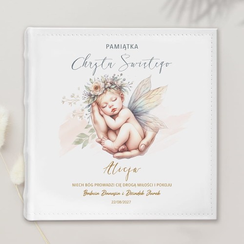 Personalizowany album na zdjęcia elegancki prezent dla dziewczynki na Chrzest