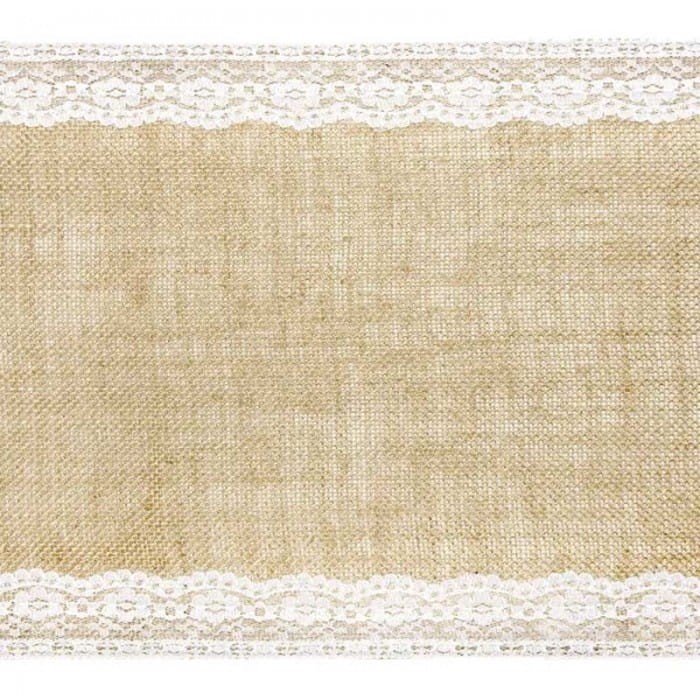 BIEŻNIK obrus jutowy z koronką na brzegach