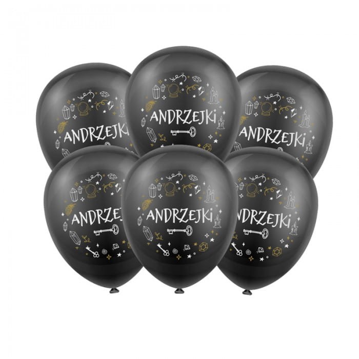 BALONY czarne z napisem Andrzejki dekoracja andrzejkowa 6szt