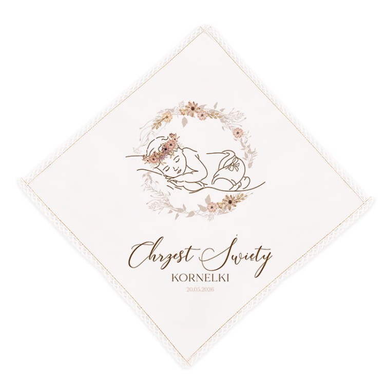 Szatka-na-Chrzest-Swiety-dziewczynki-Chusteczka-w-bialym-kolorze-z-motywem-spiacej-dziewczynki.jpg