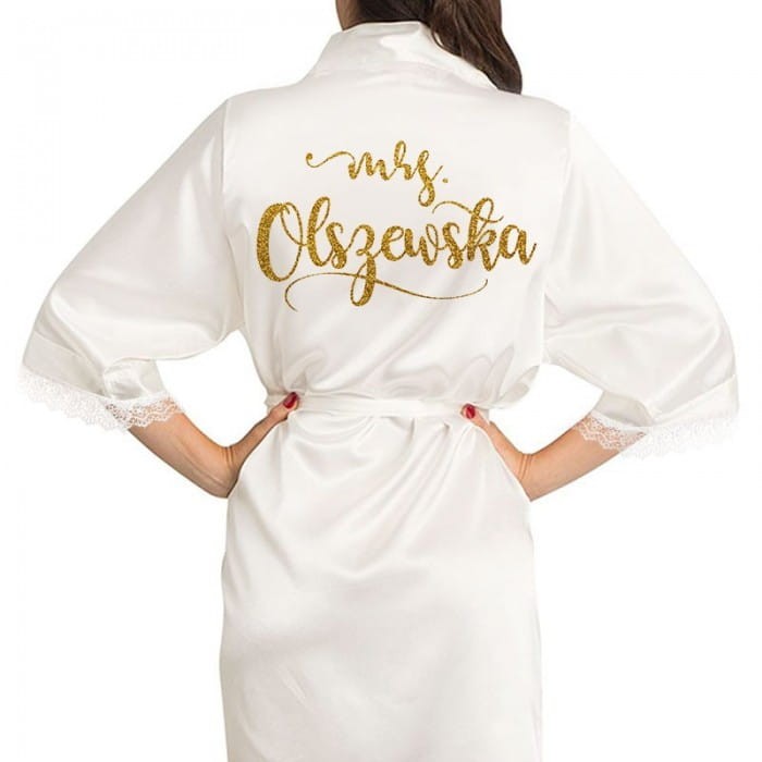 SZLAFROK satynowy personalizowany Mrs. z nazwiskiem