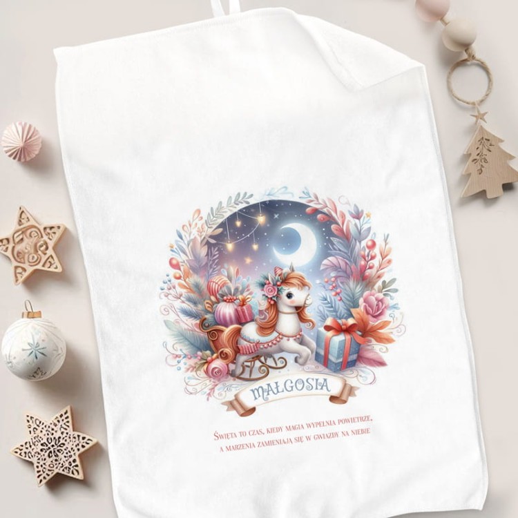 Personalizowany ręcznik świąteczny z personalizacją imienia kucyk