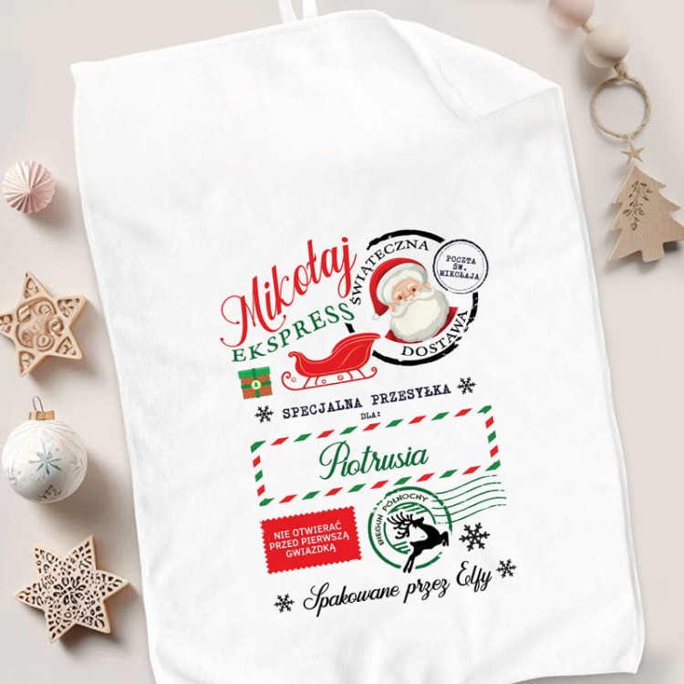 Świąteczny ręcznik z personalizacją imieniem mikołajki