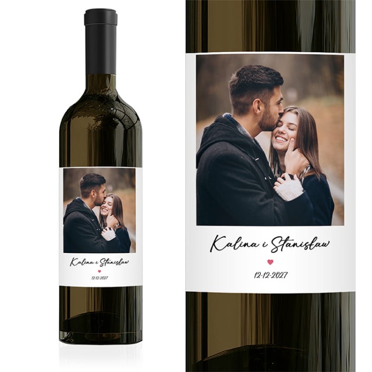 Personalizowana etykieta ze zdjęciem Pary. Dekoracja na butelkę wina dla pary.