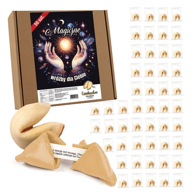 Karton  i ciasteczka z wróżbą.