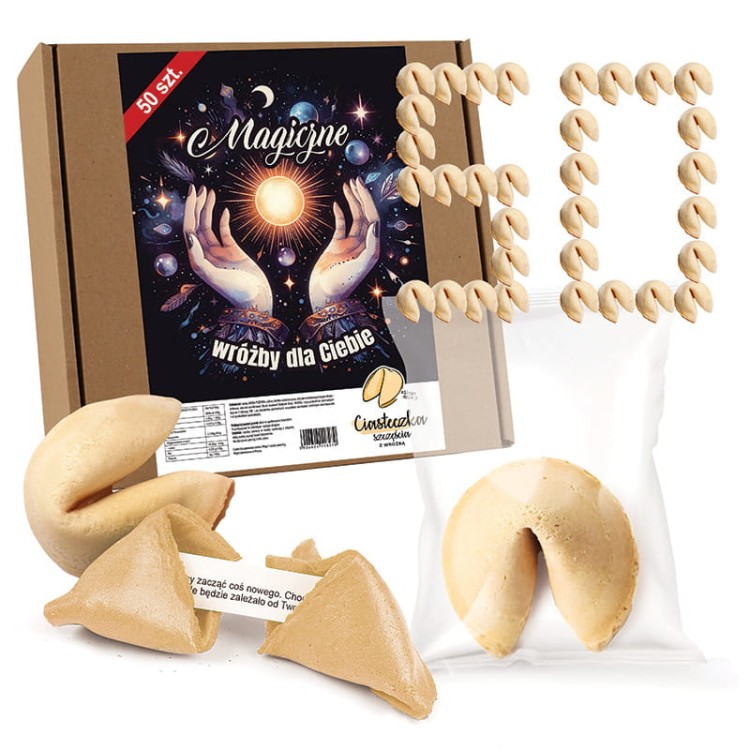 50 sztuk ciasteczek z wróżbą.