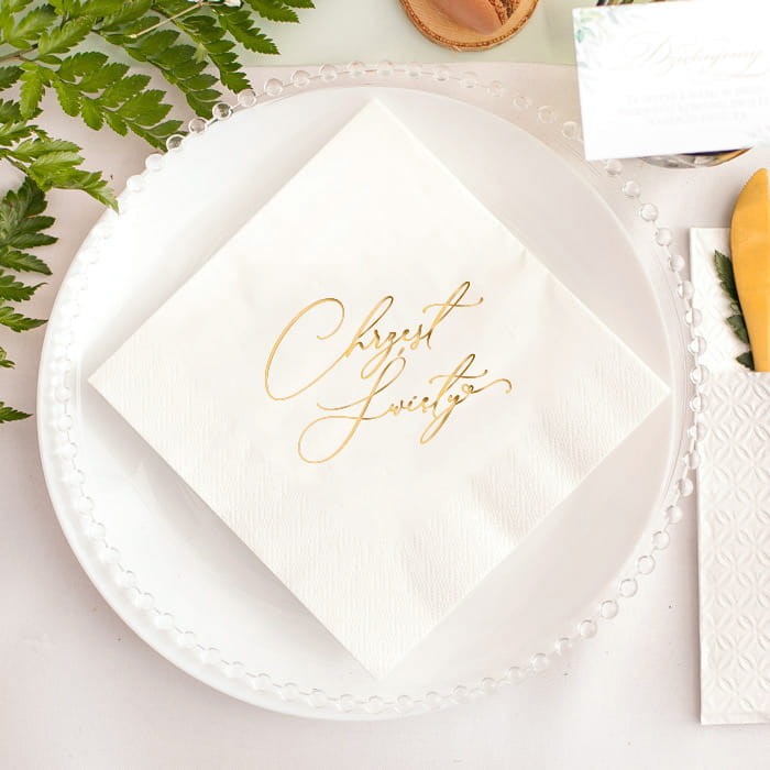 Serwetka na chrzest święty w kolorze białym z napisem
