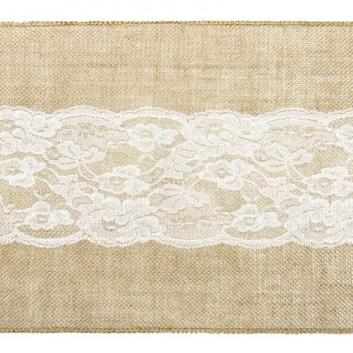 BIEŻNIK obrus na stół naturalny Juta z koronką 28cmx2,75m