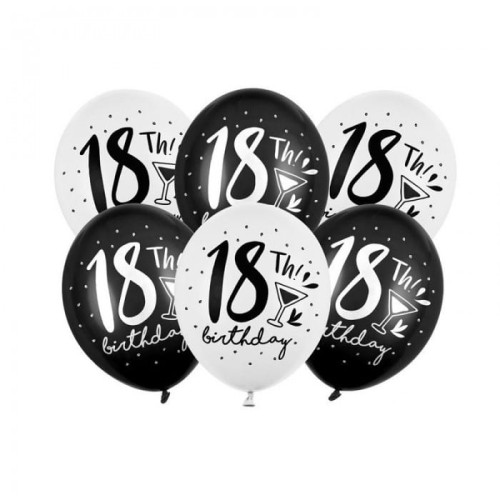 BALONY na 18 urodziny białe i czarne z napisami 6szt