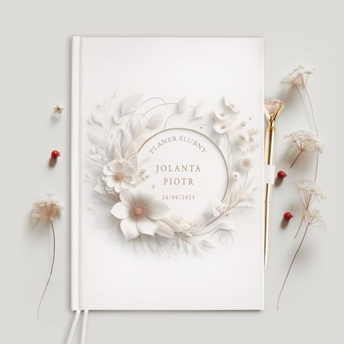 PLANER ślubny w twardej oprawie minimalistyczna okładka z imionami