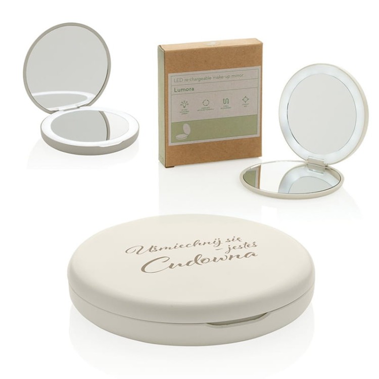 Małe lusterko LED z napisem