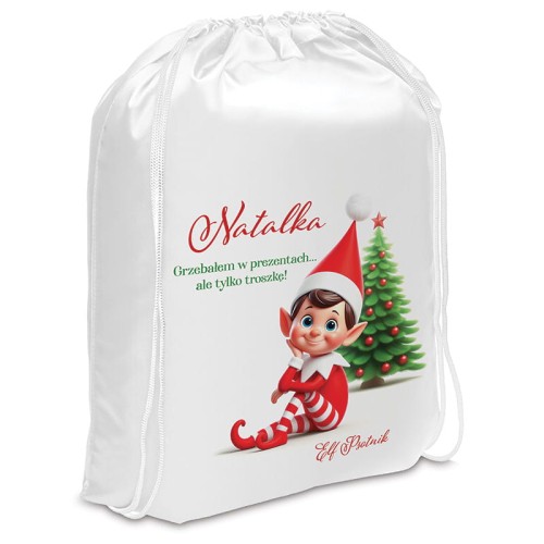 Worek na prezenty na święta z motywem elfa psotnika