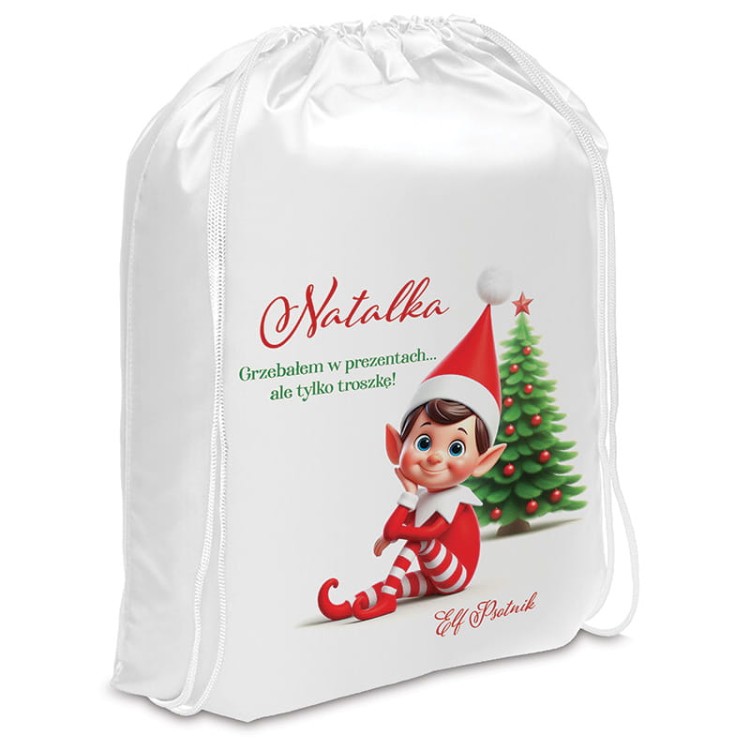 Worek na prezenty na święta z motywem elfa psotnika