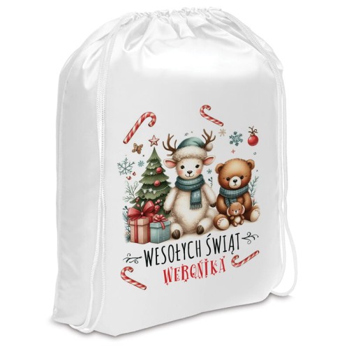 Worek prezentowy z imieniem dziecka i świąteczną ilustracją