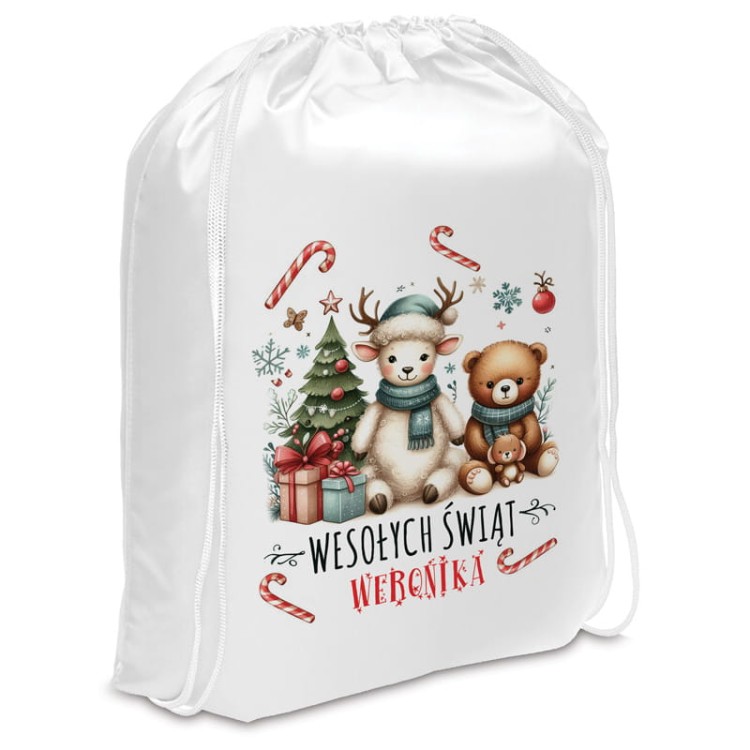 Worek prezentowy z imieniem dziecka i świąteczną ilustracją
