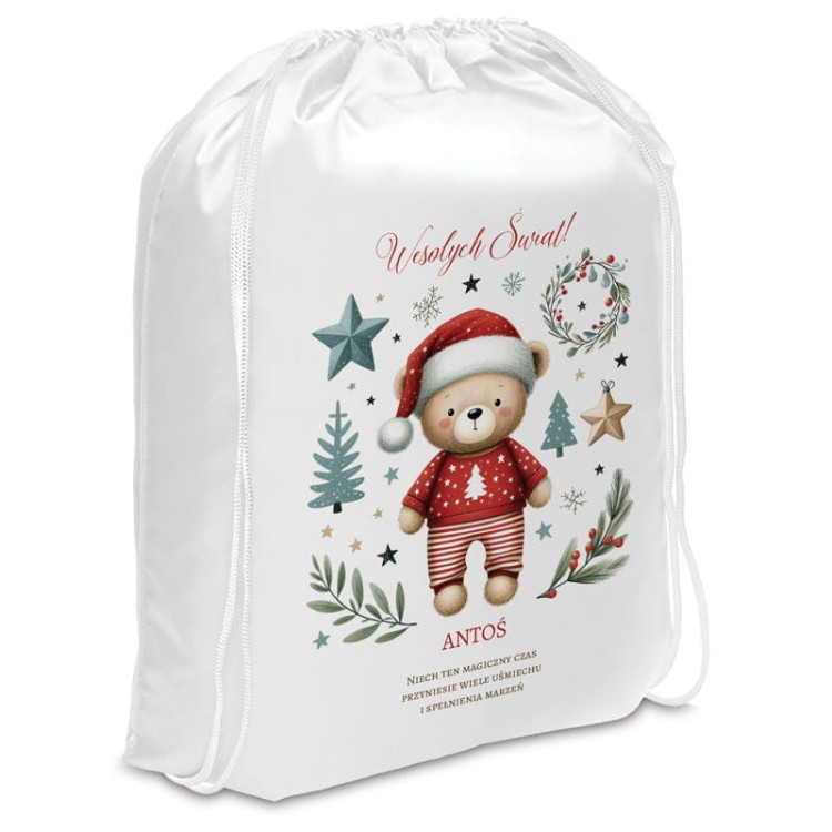 Worek na prezenty dla dziecka na święta z misiem