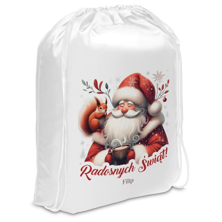 Worek z personalizacją na prezenty od świętego Mikołaja z imieniem