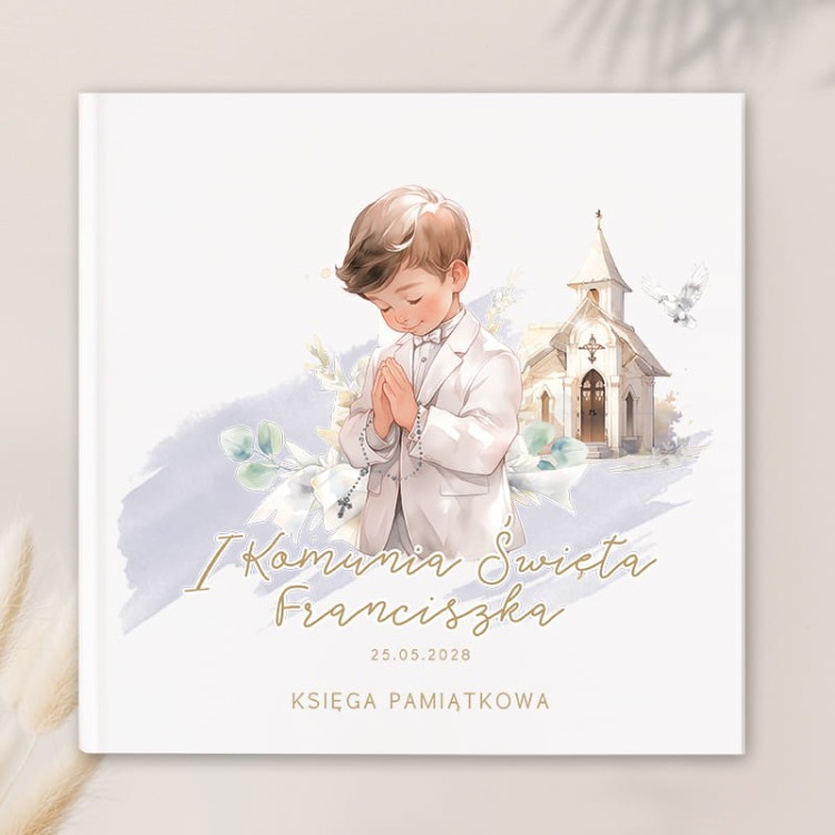 Personalizowana księga gości na wpisy na Pierwszą Komunię Świętą chłopca