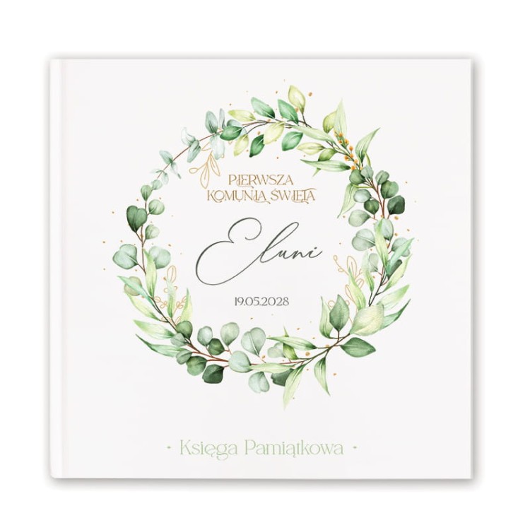 Księga na wpisy i życzenia z okazji Komunii. Personalizowana okładka.