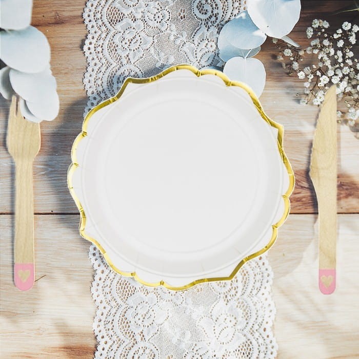 TALERZYKI ozdobne z metalizowanym brzegiem 6szt BIAŁE