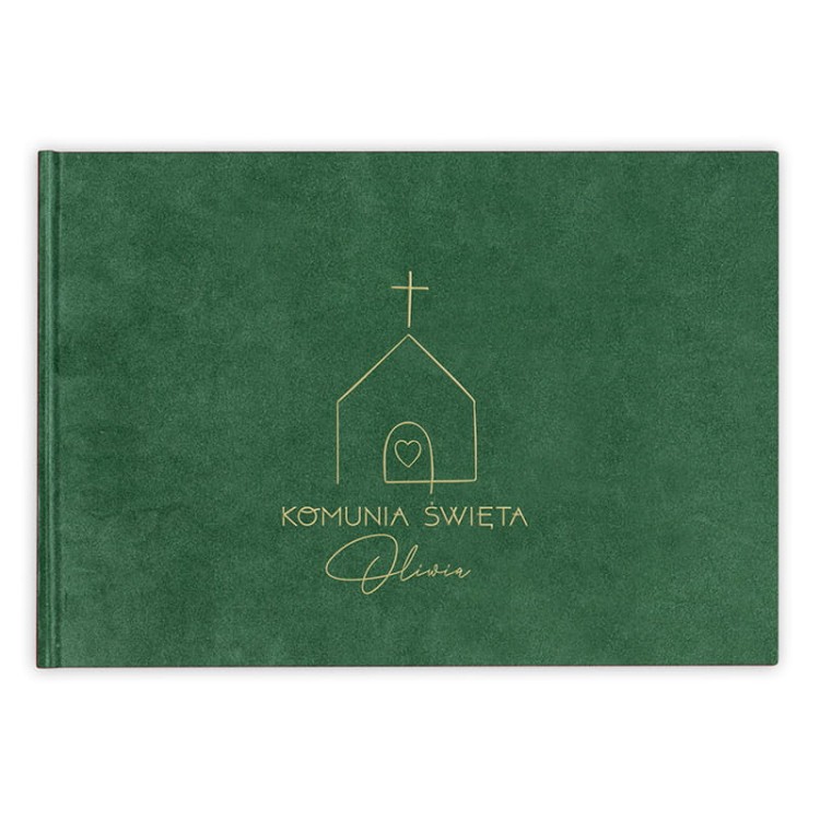 Ekskluzywny album welurowy na komunię świętą z grawerem, idealny na pamiątkę