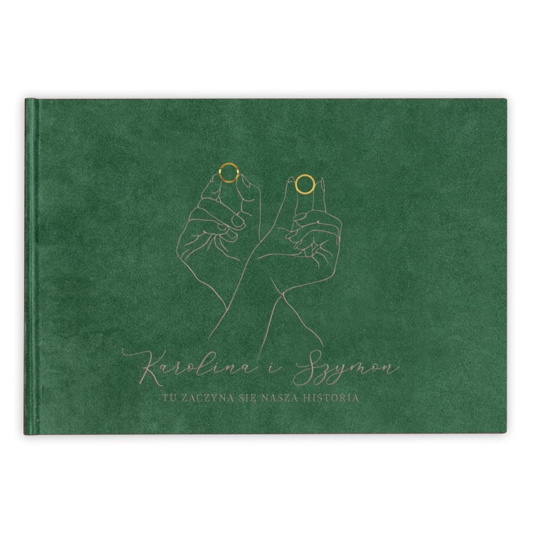 Welurowy ALBUM Ślubny z Personalizacją Złote Obrączki