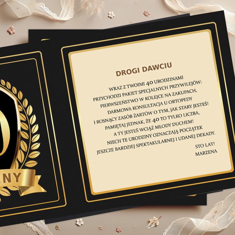 Kartka na urodziny z życzeniami 40 lat
