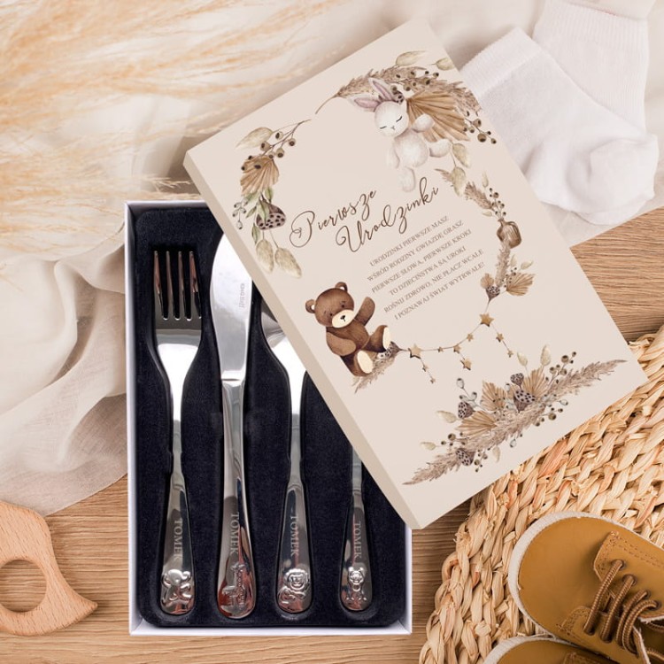 Sztućce grawerowane z personalizacją dla dziecka na roczek