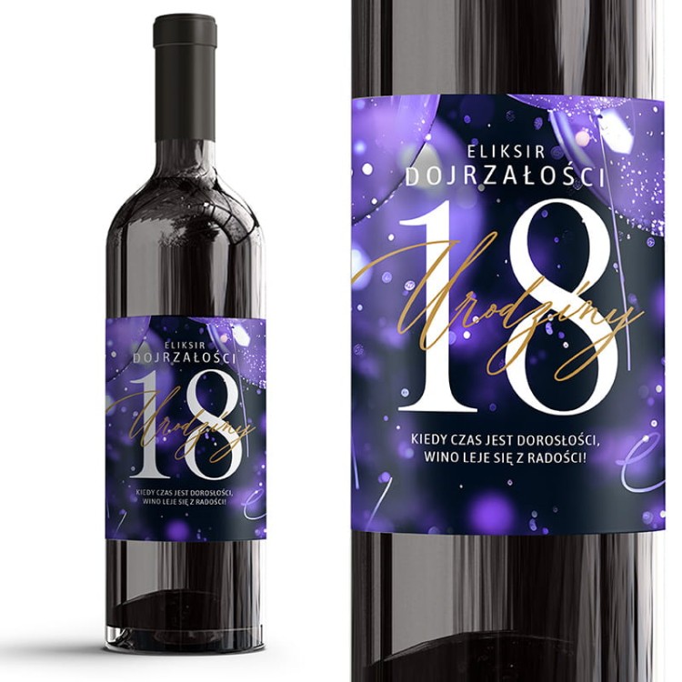 Etykieta z okazji 18 urodzin na butelkę z winem