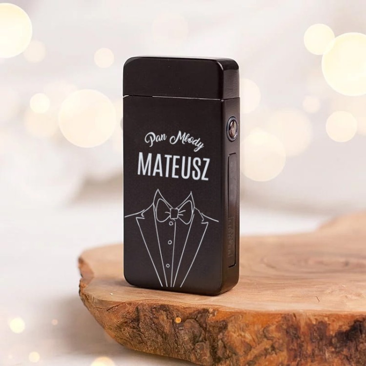 Nowoczesna zapalniczka z grawerem imienia, zapalana łukiem plazmowym, z możliwością ładowania USB
