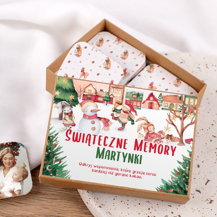 Personalizowana gra memory dla dzieci z motywami świątecznymi.