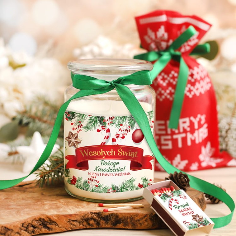Zestaw świąteczny z personalizowaną świecą w szkle