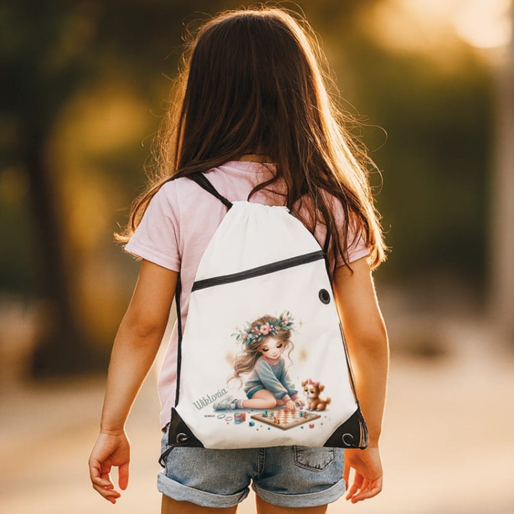 Worek z nadrukiem i imieniem dla dziewczynki.