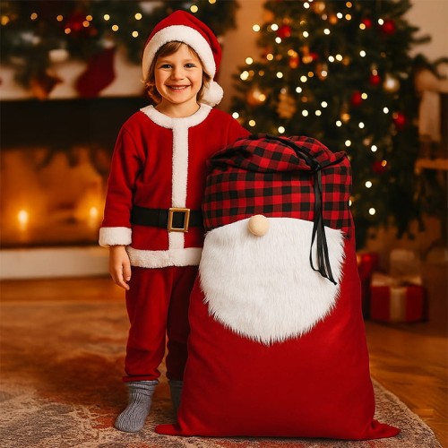 Duży worek świąteczny z motywem skrzata idealny na prezenty dla dzieci.